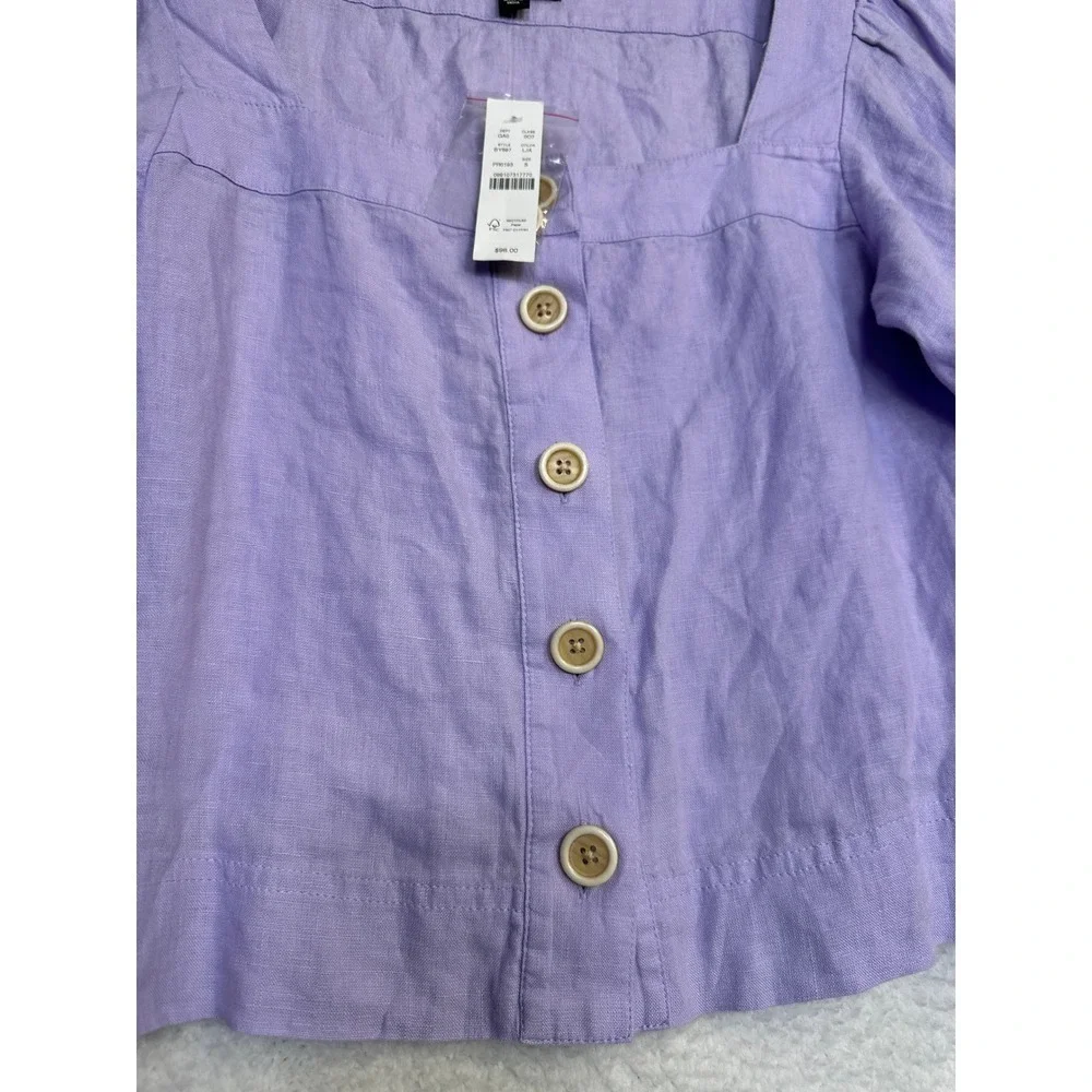 J.‎ Crew Linen Puff Sleeve Square Neck Crop Top Lilac Size S-New-